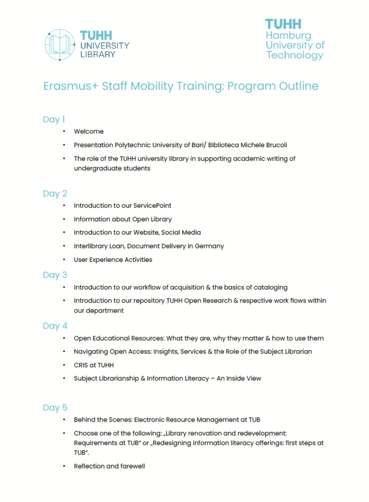 Erasmus+ staff mobility schedule