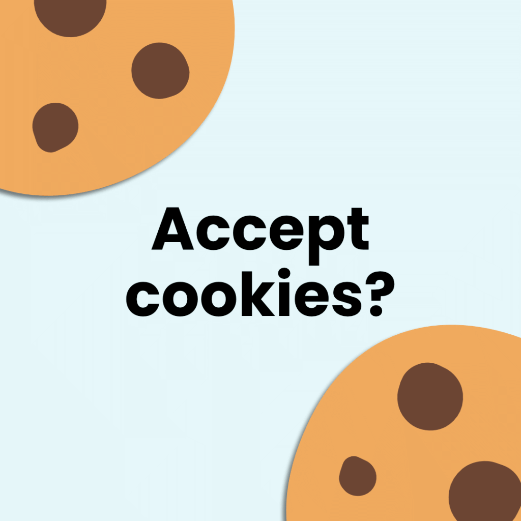 Two cookies on a light blue background with the text "Accept cookies?" between them