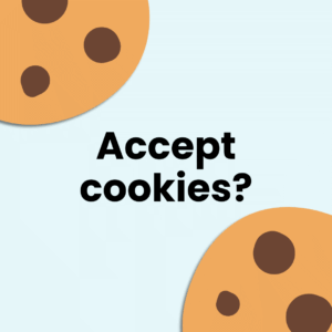 Two cookies on a light blue background with the text "Accept cookies?" between them