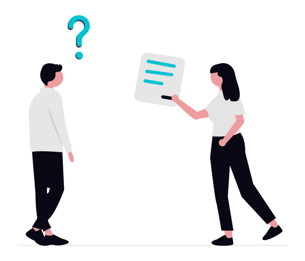 Illustration of a person answering a question from another.