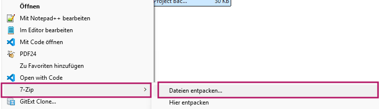 Zip-Datei entpacken