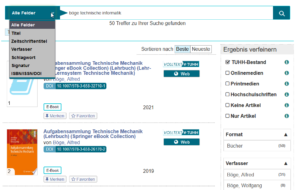 Screenshot einer Suche im Bibliothekskaralog