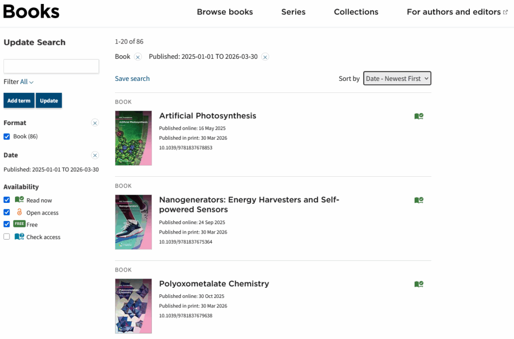 Screenshot der RSC E-Book-Plattform. Bitte beachten Sie: Die für den Beitrag vergebene CC BY-Lizenz gilt nicht für dieses Bild.
