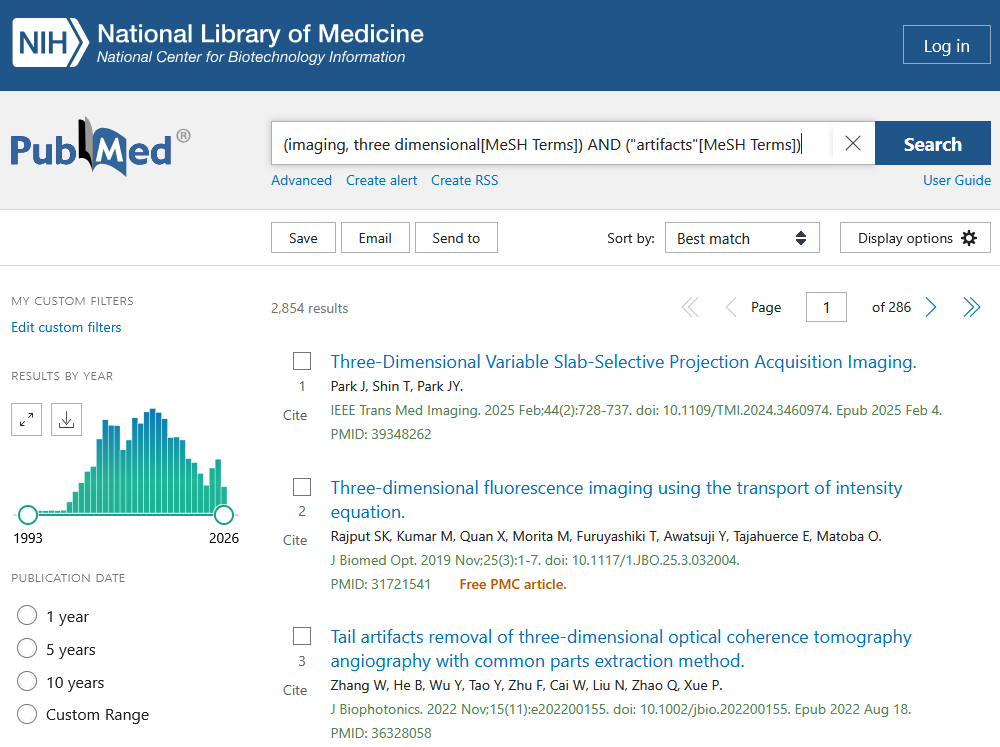 Screenshot einer fortgeschrittenen Suche in PubMed. Hier: Trefferliste. Bild nicht unter freier Lizenz.