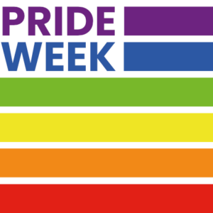 Pride Week Buch des Tages, integriert in die Regenbogenflagge