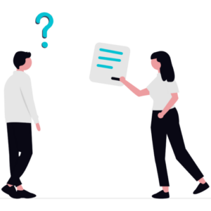Illustration einer Person, die Fragen einer Anderen beantwortet.